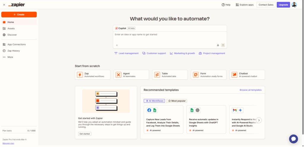 Imagem de representação da tela inicial do Zapier.